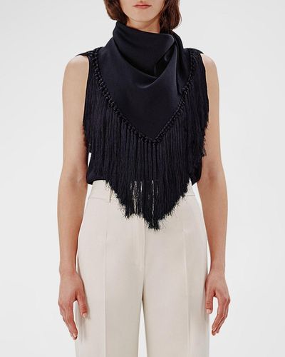 Another Tomorrow Fringe Scarf-Neck Tank Top - Blue
