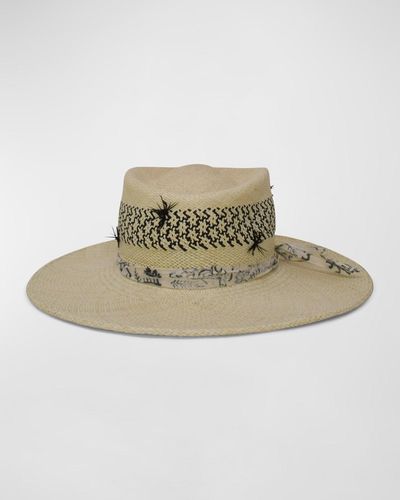 Gigi Burris Millinery Merle Straw Fedora With Feather Accents - Natural