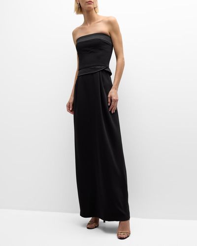 Emporio Armani Strapless Pleated Column Gown - Black