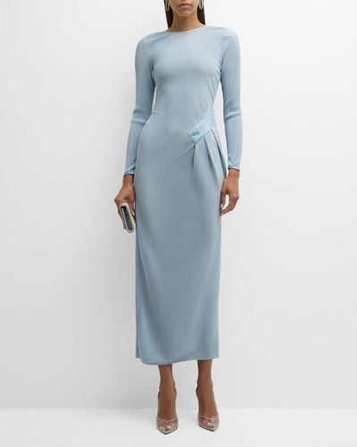 Giorgio Armani Plisse Jersey Gown With Beaded Hip Detail - Blue