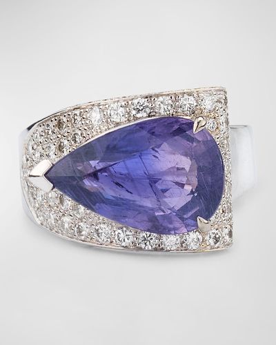 Alexander Laut 18K Sapphire Pear And Diamond Ring, Size 6.5 - Blue