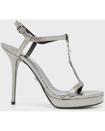 Versace Medusa Metallic T-strap Platform Sandals - White