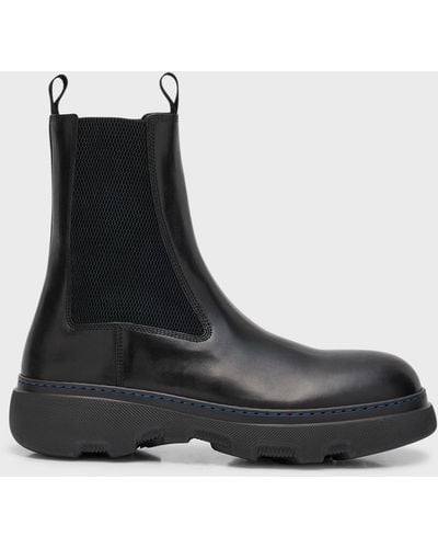 Burberry Gabriel Leather Creeper Chelsea Boots - Black