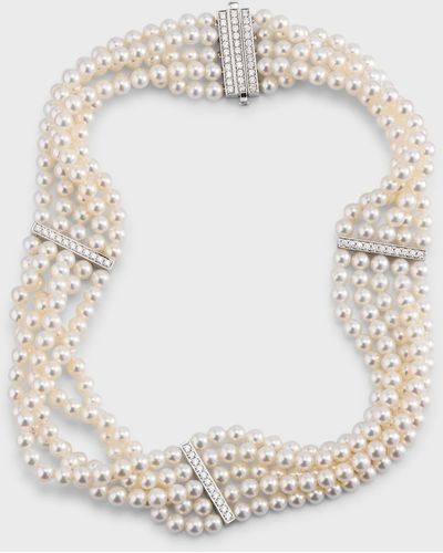 Belpearl 18k White Gold Akoya Cultured Pearl And Diamond Choker