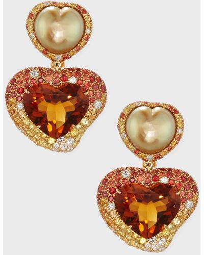 Margot McKinney Jewelry Hearts Desire South Sea Pearl & Madeira Citrine Drop Earrings - Metallic
