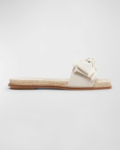 Paul Andrew Frayed Bow Slide Espadrille Sandals - White