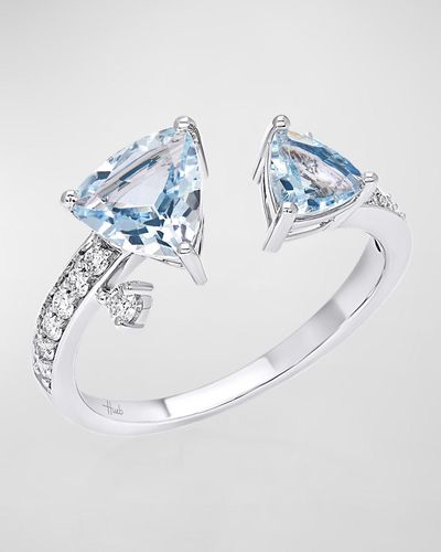 Hueb 18k Mirage White Gold Ring With Vs/gh Diamonds And Two Blue Aquamarines