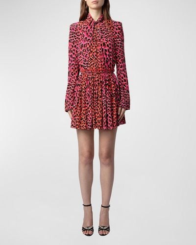 Zadig & Voltaire Ryde Leopard Crepe De Chine Mini Dress - Red