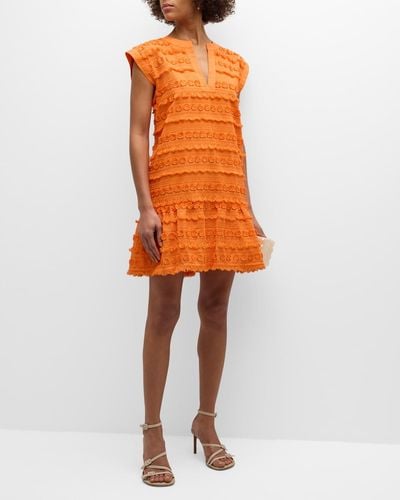Marie Oliver Herra Fringe Embroidered Mini Dress - Orange
