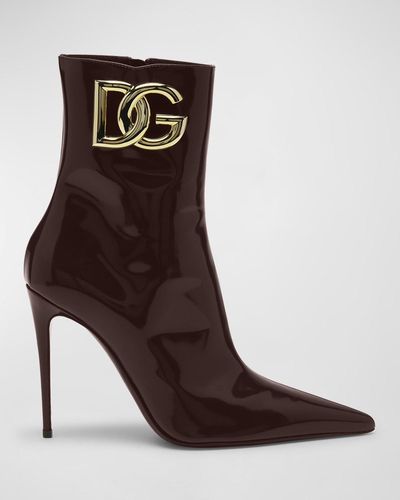 Dolce & Gabbana Dg Medallion Patent Stiletto Booties - Brown