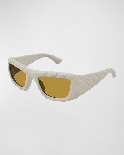Bottega Veneta Woven Plastic Rectangle Sunglasses - Metallic