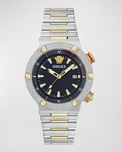 Versace Greca Logo Two-Tone Bracelet Watch, 43Mm - Gray