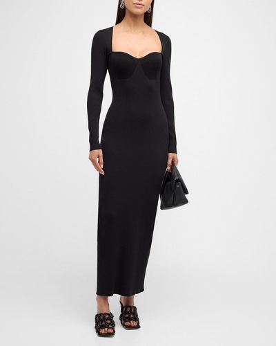 STAUD Silhouette Long-Sleeve Bustier Knit Maxi Dress - Black