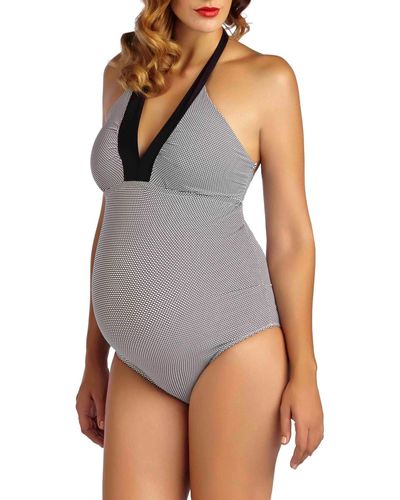 Pez D'or Maternity Textured One-Piece Halter Swimsuit - Gray
