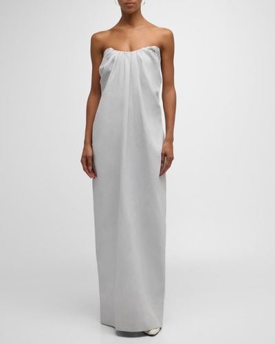 Co. Tucked Strapless Linen Maxi Dress - Gray
