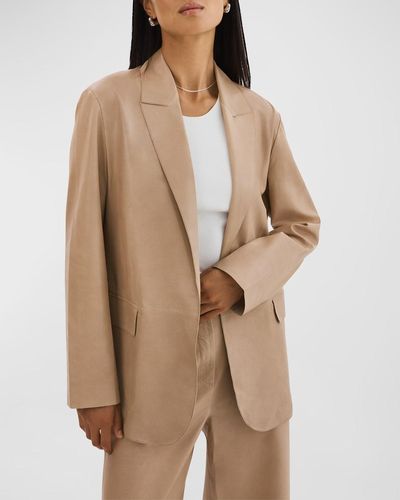 Lamarque Quirina Relaxed-Fit Open-Front Leather Blazer - Natural