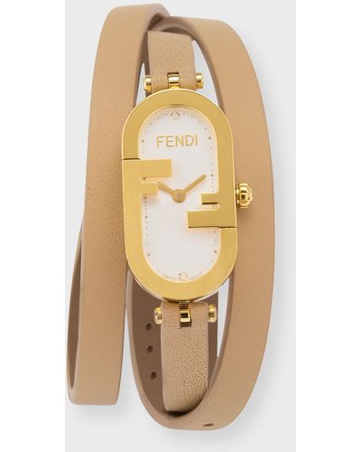 Fendi O'Lock Vertical Oval Calf Leather Wrap Watch - Metallic