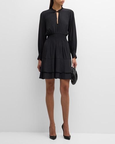 Brochu Walker Olivia Tiered Smocked A-Line Mini Dress - Black