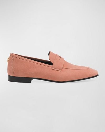 Bougeotte Suede Flat Penny Loafers - Pink
