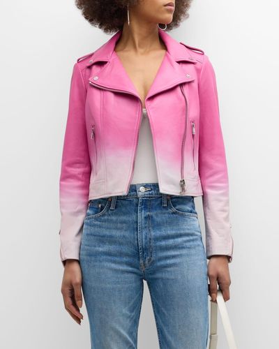 Lamarque Classic Leather Biker Jacket - Pink