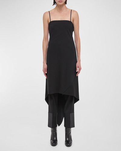 Helmut Lang Wool Scarf Hem Midi Dress - Black
