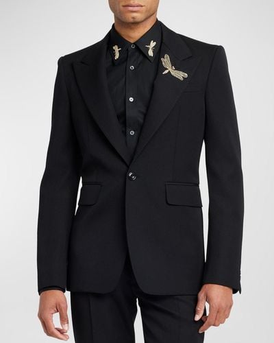 Alexander McQueen Grain De Poudre Dragonfly Sport Coat - Black