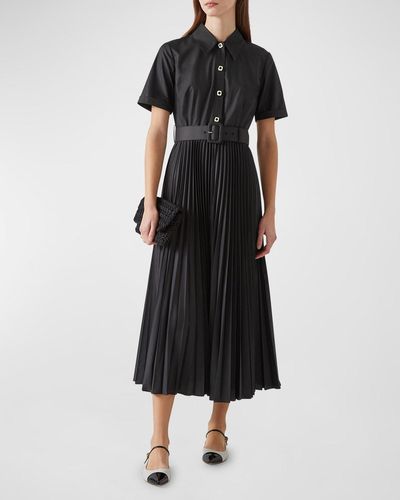 LK Bennett Cally Pleated Belted Midi Shirtdress - Black