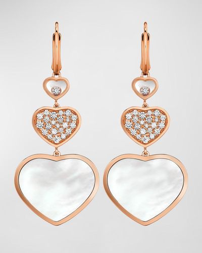 Chopard Happy Hearts 18k Rose Gold Mother-of-pearl & Diamond Drop Earrings - White