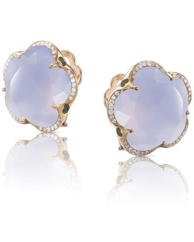 Pasquale Bruni Bon Ton 18K Rose Chalcedony Stud Earrings W/ Diamonds - Blue