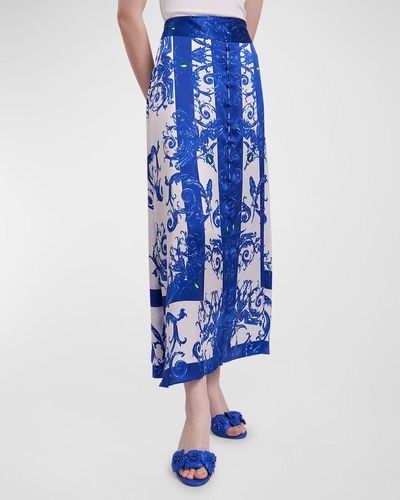 Anne Fontaine Zellige Arabesque-Print A-Line Maxi Skirt - Blue