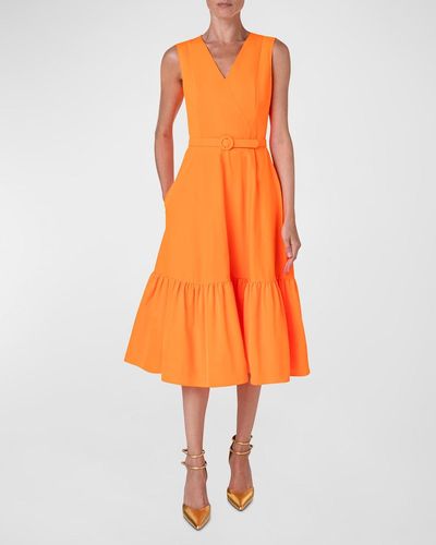 Akris Punto Belted Taffeta Midi Dress - Orange