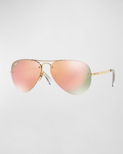 Ray-Ban Rimless Mirrored Iridescent Aviator Sunglasses, 59mm - White