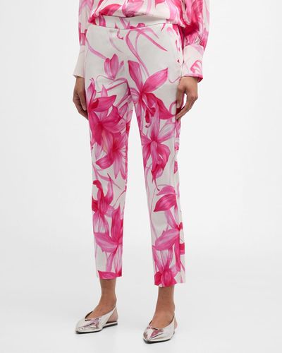 Marella Theodor Cropped Floral-Print Faille Pants - Pink