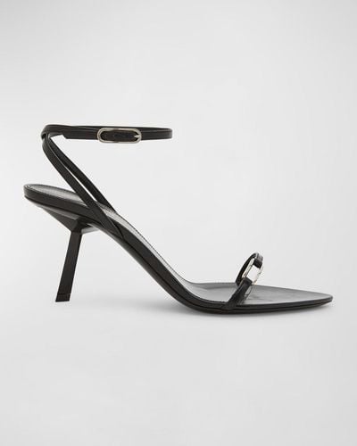 Saint Laurent Kitty Leather Ankle-Strap Sandals - Metallic