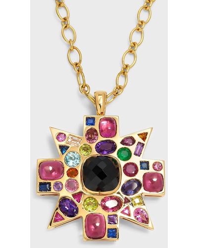 Verdura 18k Black Spinel, Rubellite And Colored Stone Byzantine Pendant-brooch Necklace - White