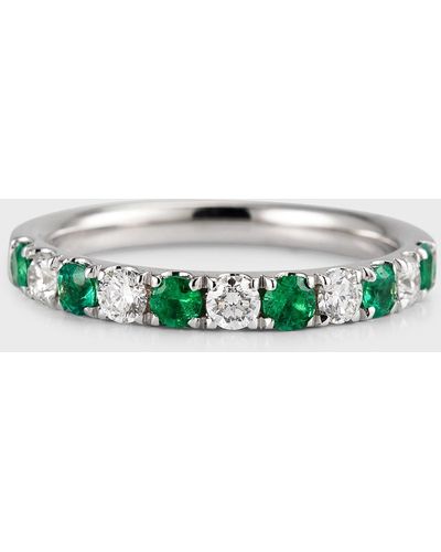 David Kord 18k White Gold Ring With 2.5mm Alternating Emeralds And Diamonds, Size 6 - Green