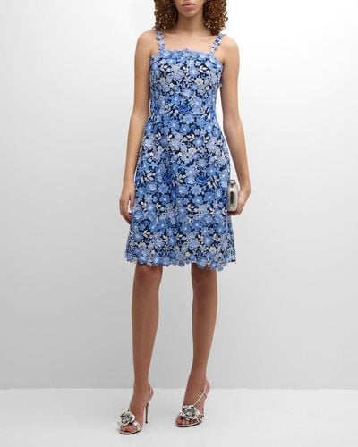 Teri Jon Sleeveless Floral-Embroidered Midi Slip Dress - Blue