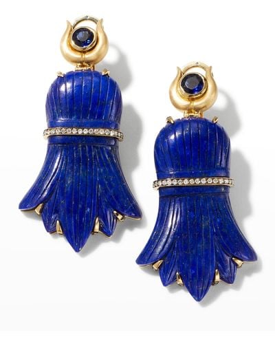 Silvia Furmanovich 18k Yellow Gold Egypt Earrings With Diamonds, Kyanite And Lapis - Blue