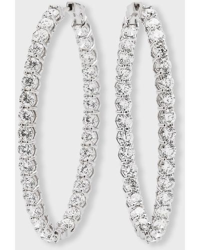 Neiman Marcus 18k White Gold Fg/si1 Diamond Oval Hoop Earrings