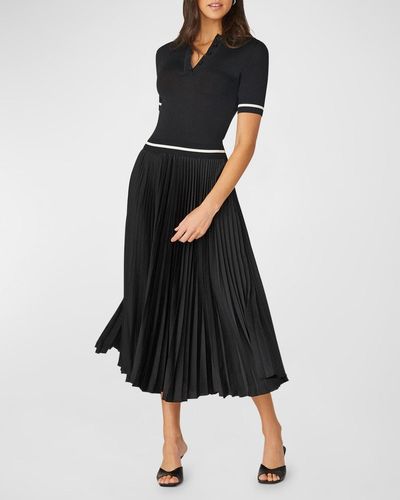 Shoshanna Loren Pleated Polo Midi Dress - Black
