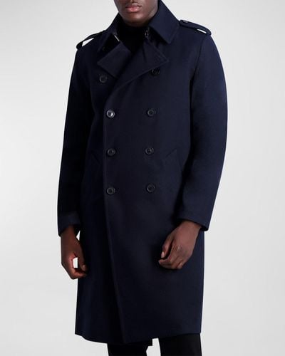 Karl Lagerfeld Wool Trench Coat - Blue