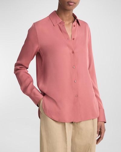 Vince Slim-Fitted Stretch Silk Button-Front Blouse - Pink