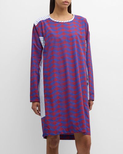 Dries Van Noten Daias Spliced Print Short Cotton Dress - Purple
