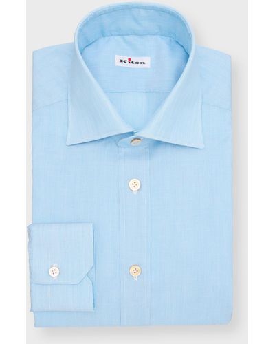 Kiton Fine Stripe Cotton Dress Shirt - Blue