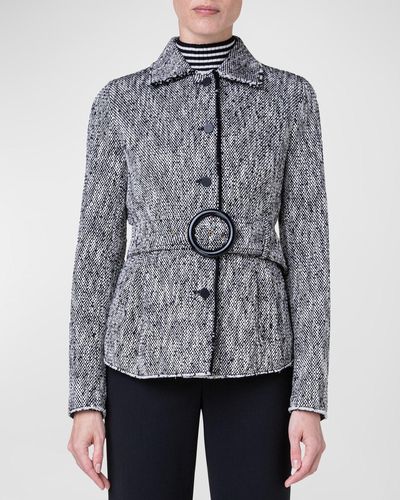 Akris Punto Belted Cotton Tweed Short Jacket - Gray