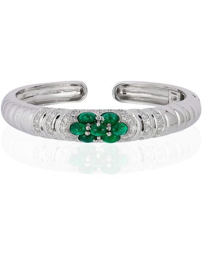 Andreoli 18k White Gold Emerald & Diamond Bangle - Green