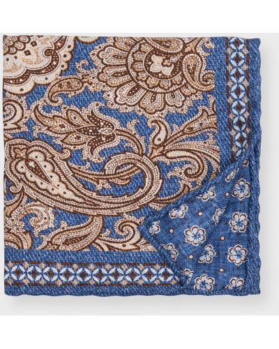 Edward Armah Paisley/Floral Reversible Silk Pocket Square - Blue
