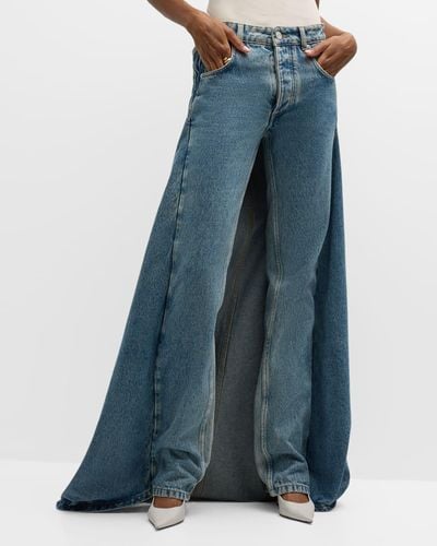 Jean Paul Gaultier Low-Rise Denim Fishtail Jeans - Blue