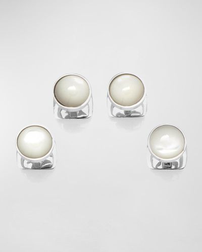 Cufflinks Inc. Sterling Ribbed Mother Of Pearl Studs - White