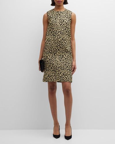 Carolina Herrera Metallic Leopard Jacquard Sleeveless Shift Dress - Multicolor